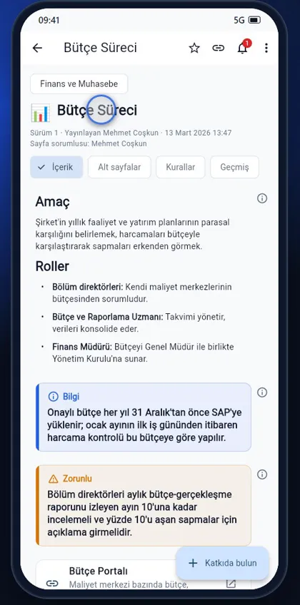 Mobil uygulamada bir sayfa ve kural blokları